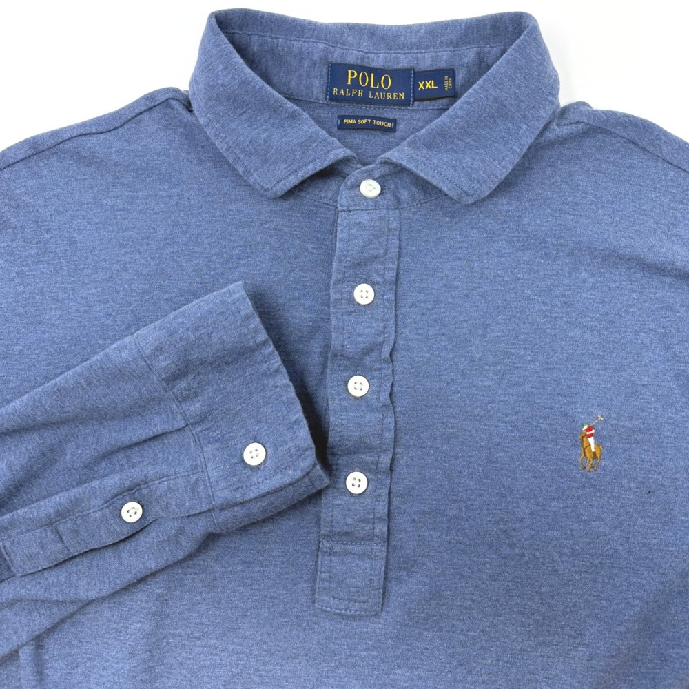 Polo Ralph Lauren Mens XXL Blue Pima Soft Touch Long Sleeve Polo Shirt RN41381